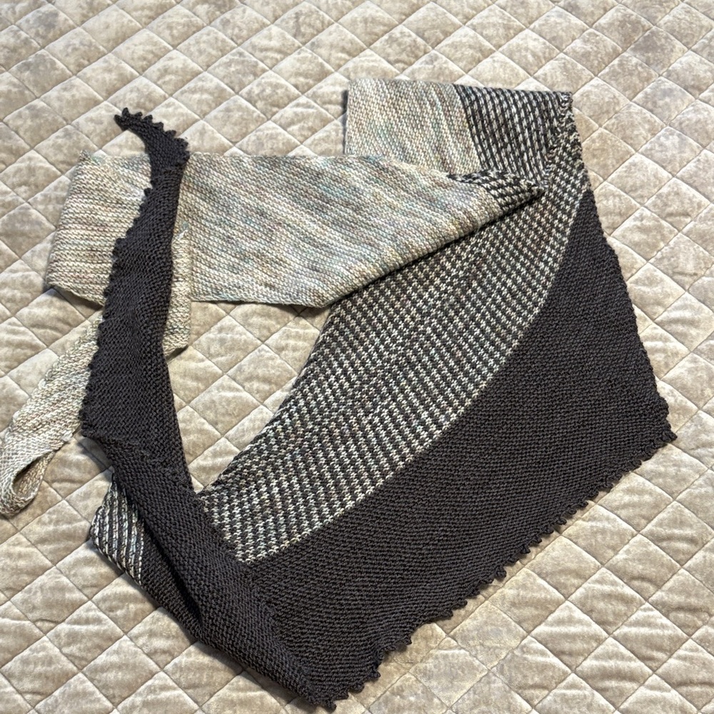 Chic Dark Brown and Green (Camo) Handmade Knit Shawl.  Made by Posher.